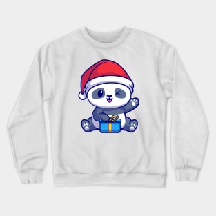 Cute Panda With Gift Box In Winter Cartoon Crewneck Sweatshirt